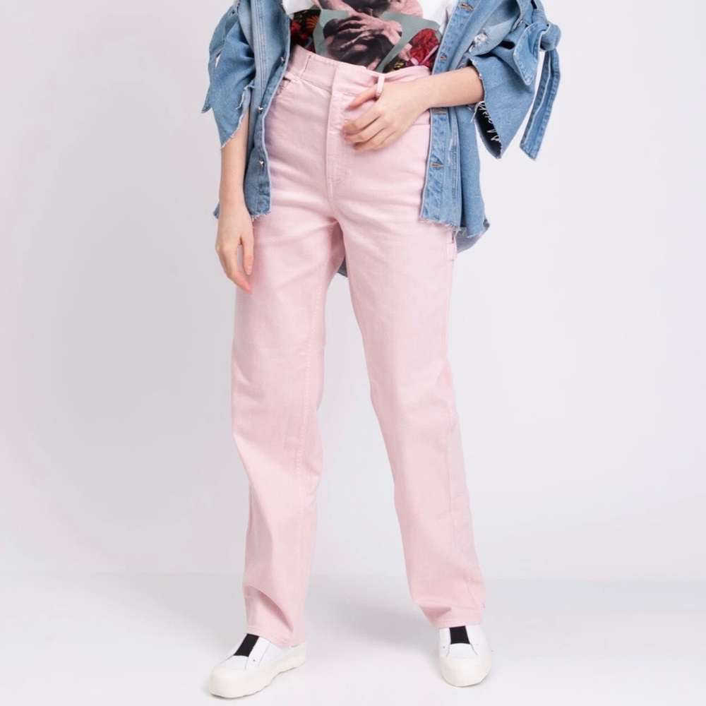 NWOT TIBI Denim Carpenter Trousers Stretch Pink Zip Fly Wide Leg Sz 26